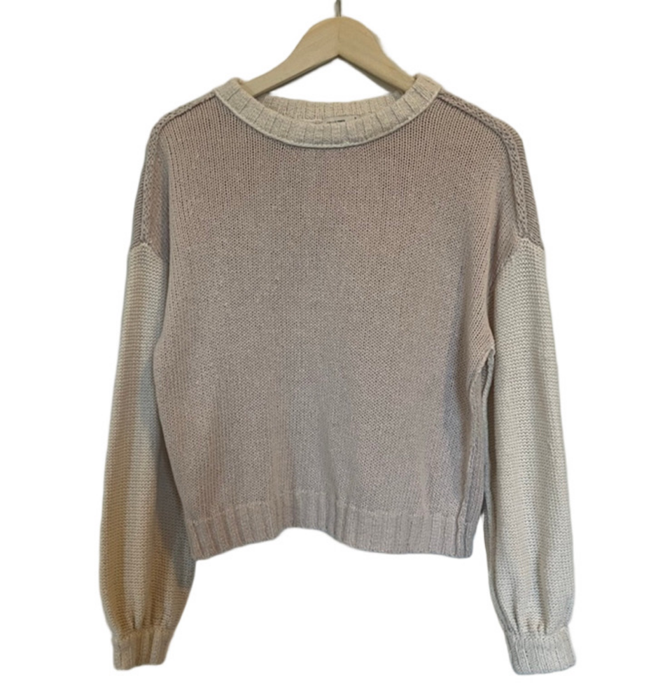 Gentle Fawn Tan Beige & Cream Colourblock Crew Neck Knit Pullover Sweater
